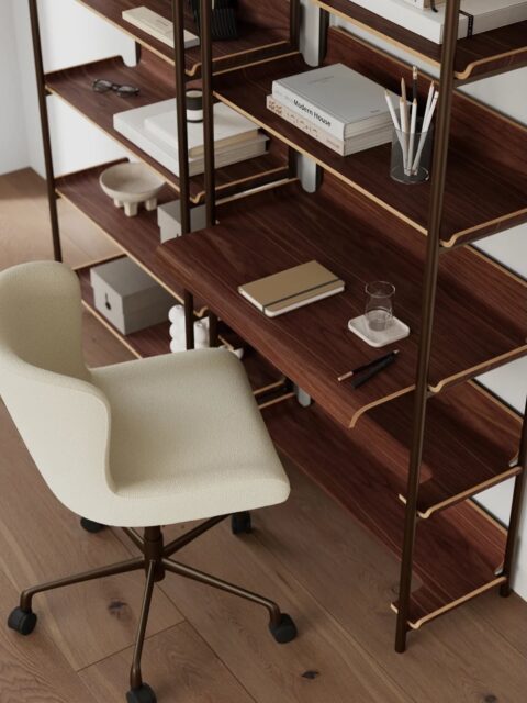 FRIYAY 6 riiuliga raamaturiiul Morten Georgsenilt pakub mängulist ja kaasaegset välimust. Iga riiul on valmistatud hoolikalt töödeldud spoonitud painutatud puidust.
Riiul sisaldab ka mugavat kirjutuslauda, mis aitab ruumi säästa, ning laua all kitsamaid riiuleid, mis jätavad jalgadele rohkem liikumisruumi.