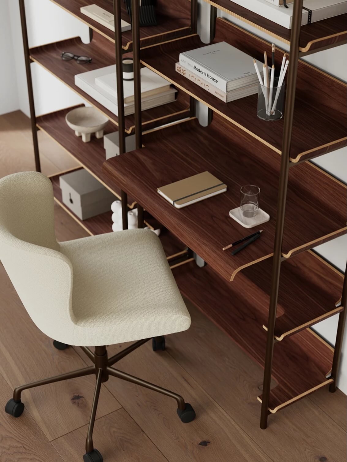 FRIYAY 6 riiuliga raamaturiiul Morten Georgsenilt pakub mängulist ja kaasaegset välimust. Iga riiul on valmistatud hoolikalt töödeldud spoonitud painutatud puidust.
Riiul sisaldab ka mugavat kirjutuslauda, mis aitab ruumi säästa, ning laua all kitsamaid riiuleid, mis jätavad jalgadele rohkem liikumisruumi.